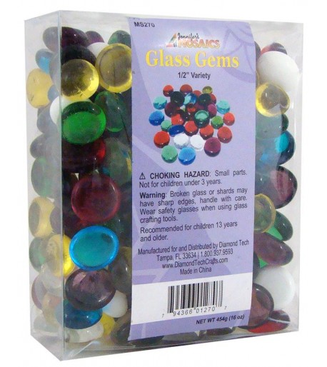 Gemas de Vidrio Medianas de Colores para Vitrales y Vitromosaico - 1lb